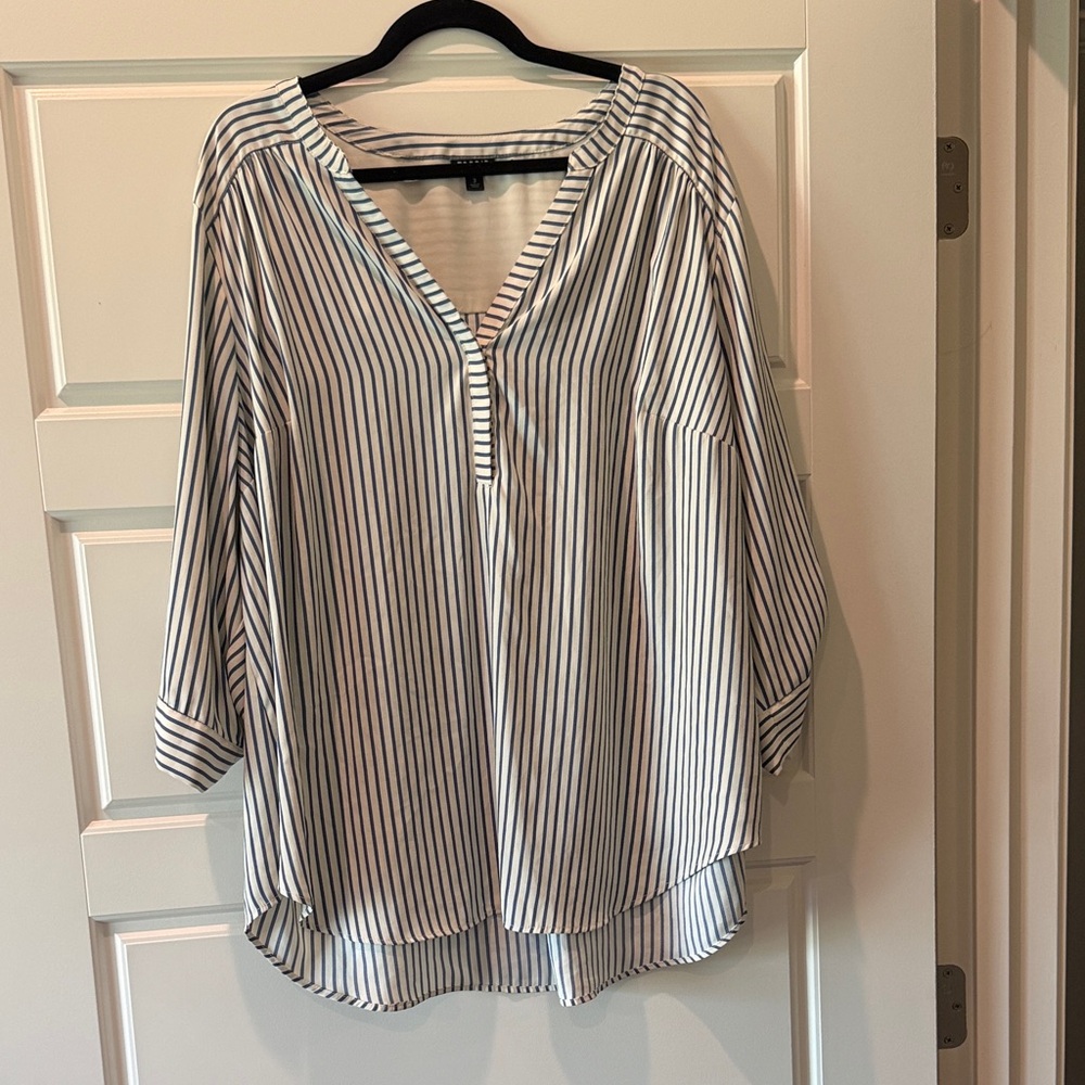 torrid White Blouse with Navy Pinstripes